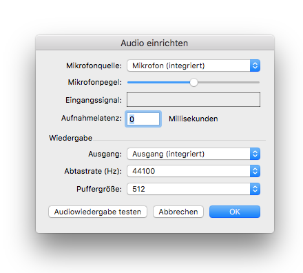 Dialogbox Audio einrichten